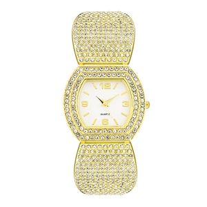 Women Quartz Watch Luxury Full Rhinestone Tonneau Shaped Case Analog Display Alloy Fashion Elegant Timepiece