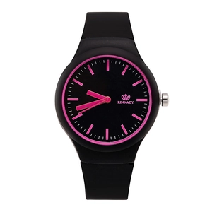Montre de sport minimaliste en silicone noir pour femmes avec accents de cadran roses