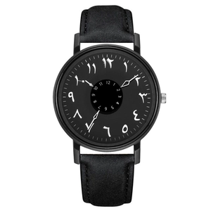 Minimalist Quartz Watch Women Men Alloy Case Leather Strap Dual Time Scale Eastern Arabic Numerals Casual Fashion Gift