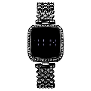 Luxury women's LED touch screen watch featuring a crystal-encrusted bezel and metallic band
