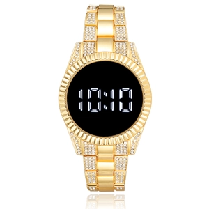 Montre Numérique Luxe Femme Avec Strass Alliage Bracelet Acier Inoxydable Affichage LED Style Bracelet Mode