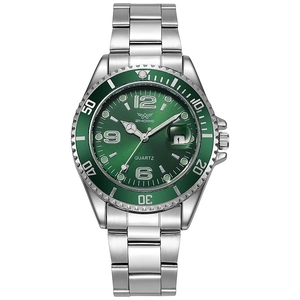 Quartz Watch Men Stainless Steel Band Diver Style Rotating Bezel Calendar Window Business Casual Sports Luminous Dial