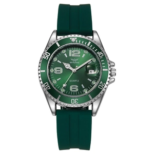 Men Quartz Watch Sport Diver Style Rotating Bezel Magnified Calendar Silicone Strap Metal Case Luminous Scales