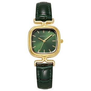 Damen Quarzuhr Quadratisches Gold Metallgehäuse Krokodil Textur Lederarmband Retro Casual Mode Armbanduhr Für Frauen
