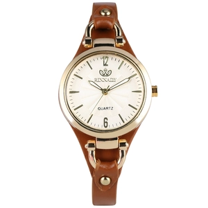Orologio Al Quarzo Da Donna Cinturino In Ecopelle Sottile Decorazione Con Borchie Punk Cassa In Lega Dorata Quadrante A Raggi Di Sole Orologio Casual
