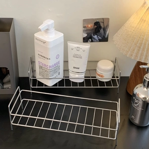 Dual-tier stainless steel mesh organizers for bathroom and vanity countertop storage