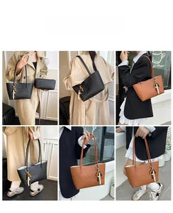 Detail shots of woven tote bag in black and brown with beaded tassel and long handles