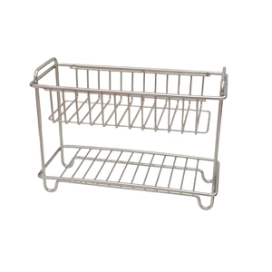 Double-tier stainless steel organizer rack for kitchen and desk storage in silver finish