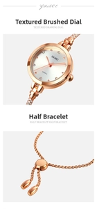 Makroaufnahme von roségoldenem gebürstetem Zifferblatt und Armband mit Metallquaste