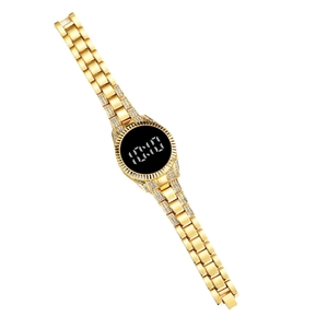 Montre numérique dorée pour femme sertie de strass avec écran LED et bracelet maille