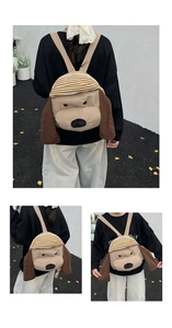 Detail showing the corduroy texture and 3D dog design of the cute autumn backpack