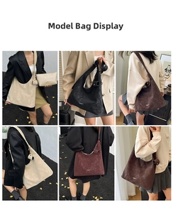Detailed views of vintage tote bags in cream, black, and burgundy with wide shoulder straps