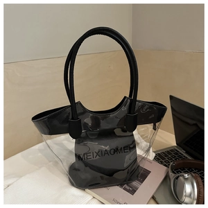 Sac fourre-tout en PVC imperméable avec pochette noire et poignées rondes en décor