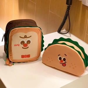 Cute toast and sandwich cartoon makeup bags with soft fabric and funny faces