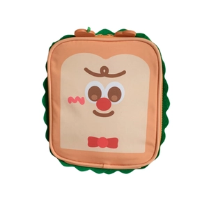 Cute toast shaped makeup bag with cartoon bread face design and large capacity storage