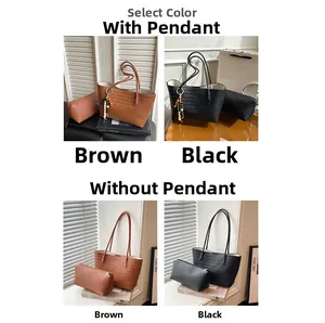 Woven tote bag with inner pouch, available in brown and black with bead tassel charm