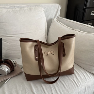 Women Large Capacity PU Leather Tote Bag Vintage Underarm Shoulder Handbag Fashion Metal Bow Decoration Commuting Bag