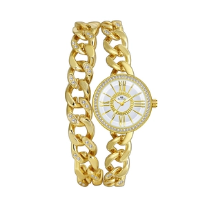 Orologio da donna di lusso dorato con quadrante in strass e cinturino a catena cubana