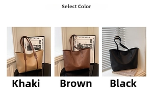 Detailed color options of minimalist tote bag in khaki, brown, and black soft matte PU leather