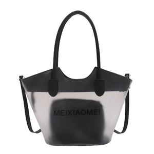 Grand sac fourre-tout en PVC givré avec poignée en cuir noir et pochette intérieure