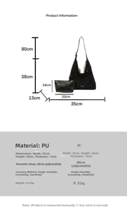 Detailed size chart for large matte PU tote bag with adjustable shoulder straps