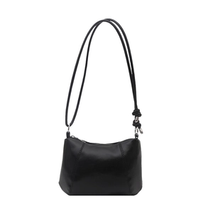 Minimalist black PU leather crossbody square bag with stylish knot detail on shoulder strap