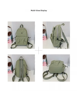 Multi-view collage of lightweight green multi-purpose backpack with ergonomic straps