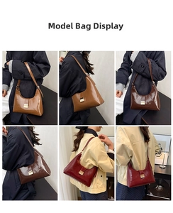 Detailed views of semi-circle crossbody bag showing different angles and color options