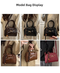 Multi-color vintage Boston pillow bags with horsebit buckle and woven tassel details