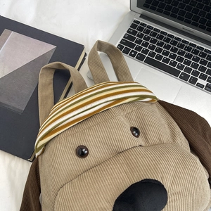 Cute puppy corduroy backpack with large capacity for laptop and student travel