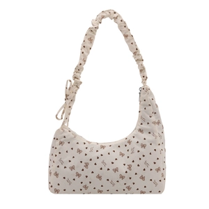 Sac fourre-tout en velours côtelé à motif nœuds et bandoulière froncée blanc cassé