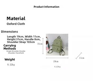 Detail view of bean green oxford backpack with dimensions 19x11x31cm and 0.22kg weight