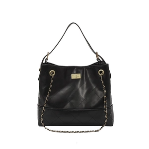 Chic black quilted tote bag with gold chain strap and rectangular turn-lock closure
