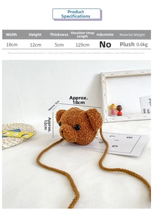 Tableau des tailles détaillé pour sac peluche ours avec dimensions 18x12x5cm pour enfant