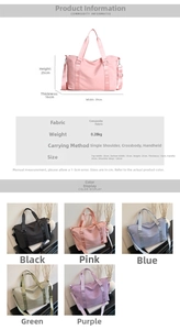 Large capacity waterproof pink gym bag with multiple color options and dimensions