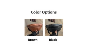 Detailed comparison of the black and brown leather chest bags with nylon straps