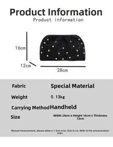 Specifiche dimensionali per pochette leopardata con borchie dorate, misura 28x16x12cm