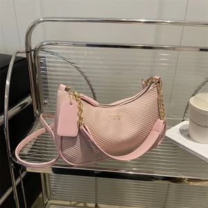 Underarm Bag Woven PU Leather Half Moon Shoulder Crossbody Purse With Metal Chain Chic Niche Design For Women Daily