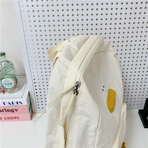 Japanese style cream cartoon duck backpack for women made of lightweight crinkled nylon