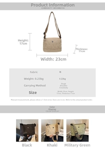 Vue détaillée du sac bandoulière en tissu oxford avec matelassage en V et dimensions