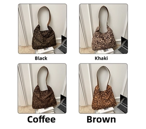 Collage de sacs cabas léopard en noir, kaki, café et marron avec bandoulière