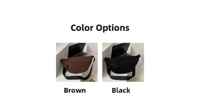 Detailed comparison of brown and black leopard print chest bags in soft velvet fabric