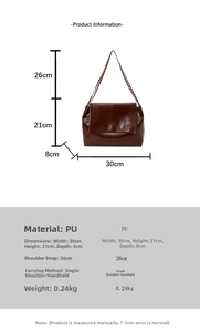 Spécifications détaillées de taille du sac à bandoulière en PU marron avec dimensions
