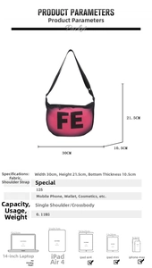 Detailed size chart for pink and black gradient crossbody bag showing 30x21.5x10.5cm dimensions