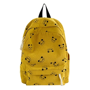 Zaino in velluto a coste giallo con panda, grande capacità per ragazze e la scuola