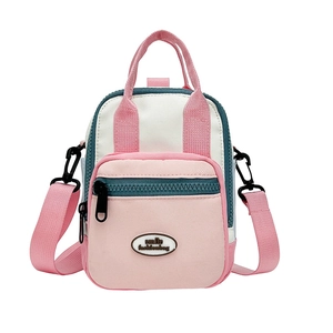 Pink and white sugar-cube crossbody bag with versatile straps and fashion logo