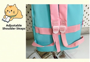 Detail of adjustable pink shoulder straps on a mint green macaron color backpack