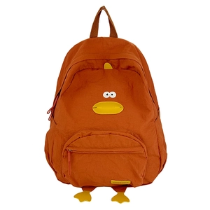 Cute cartoon duck backpack in orange-brown nylon with adjustable straps for school girls