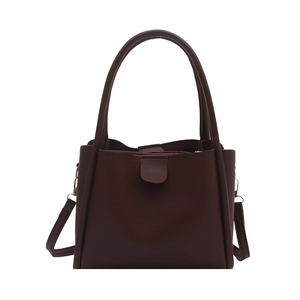 Vintage burgundy leather tote bucket bag with dual handles and crossbody strap