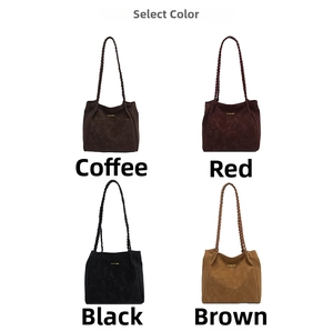 Detail showing high-capacity tote bags in brown, red, black, and coffee matte finishes